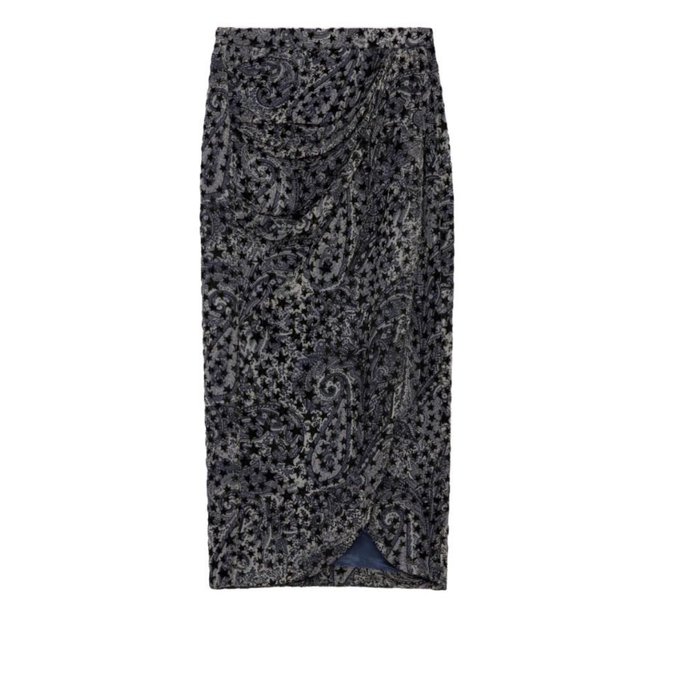 Zadig & Voltaire Jamelia Burnout Stars Midi Skirt Gray Black Eu 34 Us 2